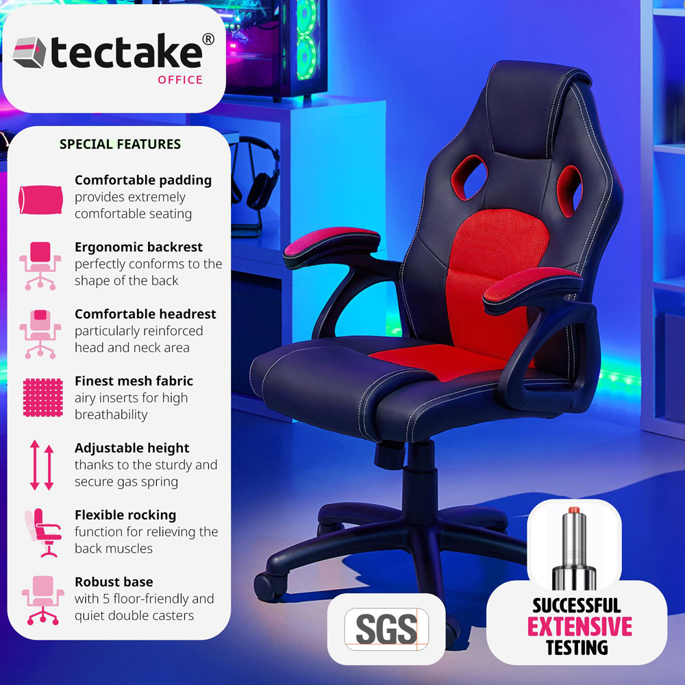 tectake Mike Black and Red Gaming Chair Image 3
