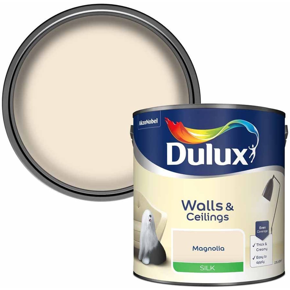 Dulux Walls & Ceilings Magnolia Silk Emulsion Paint 2.5L Image 1