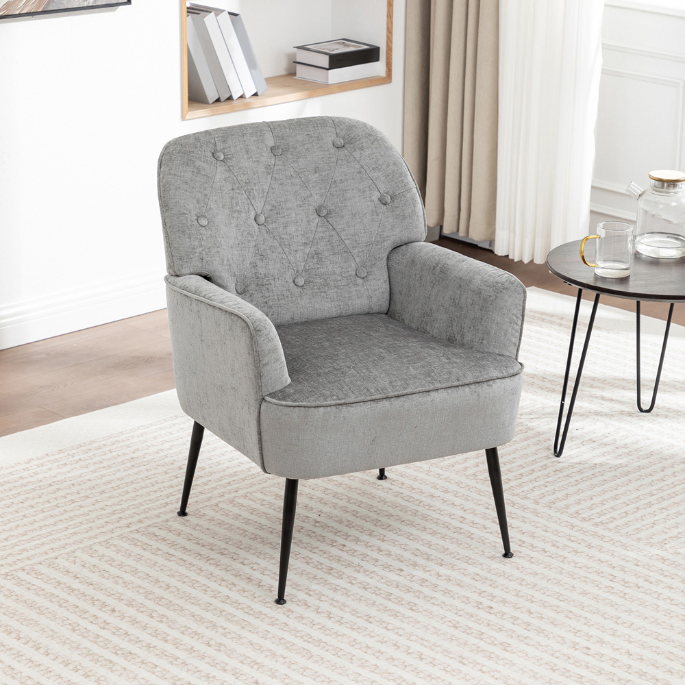 Living and Home Grey Chenille Upholstered Leisure Chair with Armrests Image 7