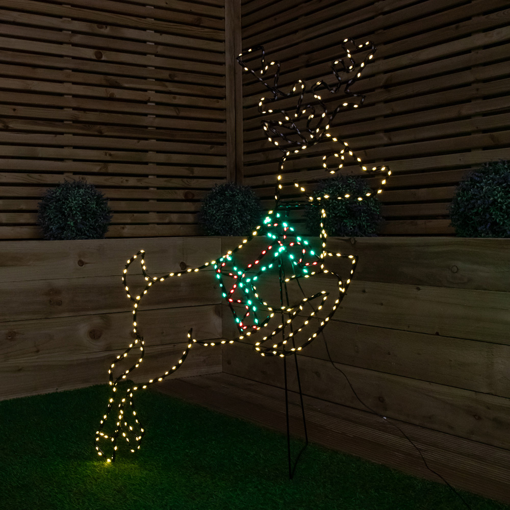 Samuel Alexander 350 Multicoloured LED Light-Up Prancing Reindeer Christmas Decoration 1.1m x 73cm Image 1