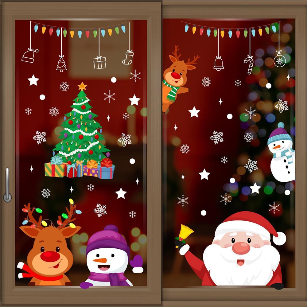 Walplus Peeking Santa and Friends Double-Sided Christmas Window Stickers 55 Piece Image 1