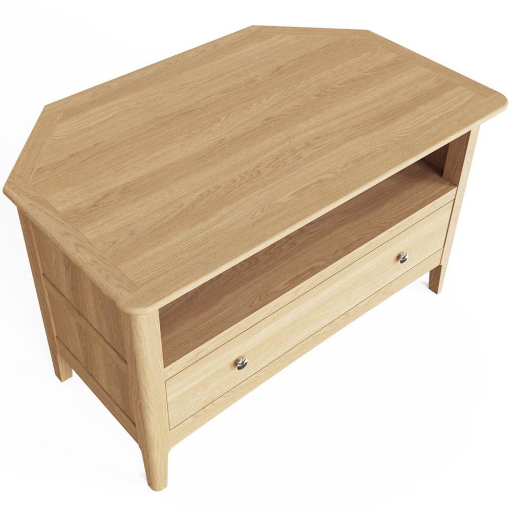FWStyle Single Drawer Single Shelf Natural Oak Corner TV Unit Image 4