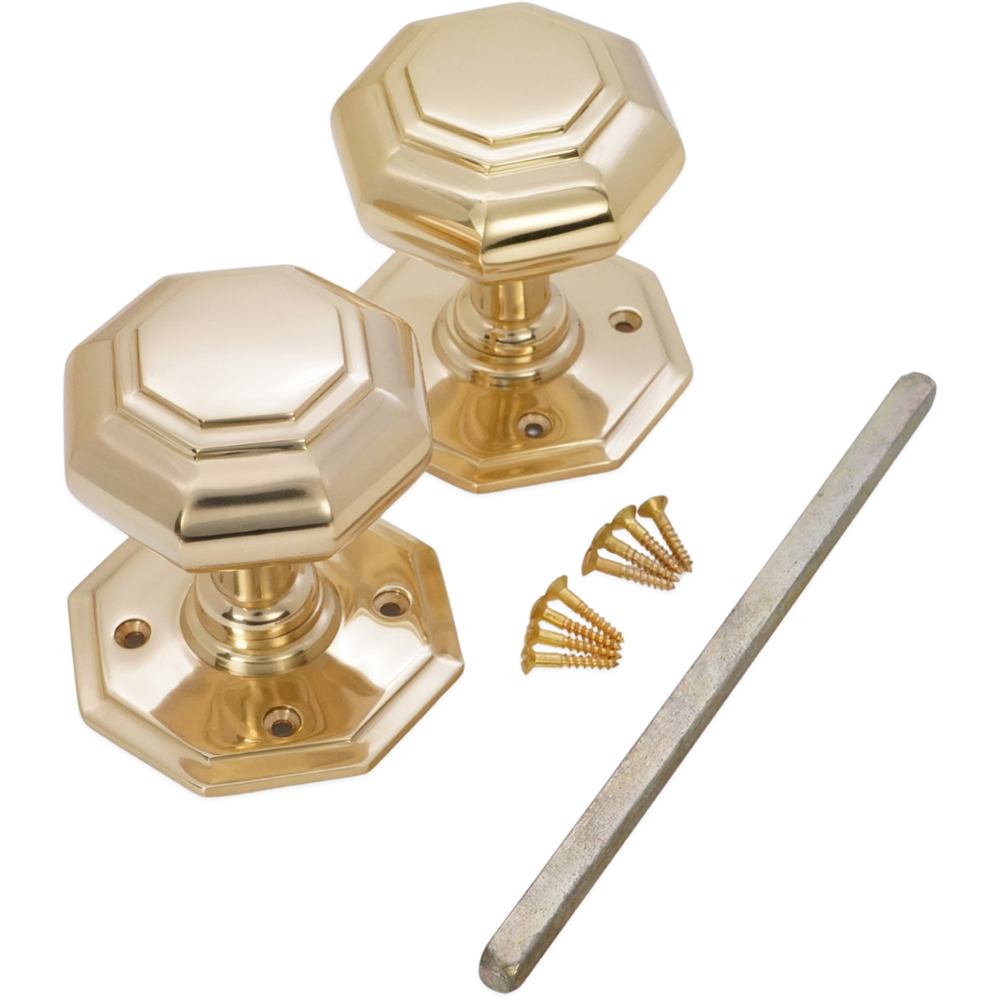 Spira Brass Polished Brass Octagonal Mortice Door Knob 2 Pack Image 4