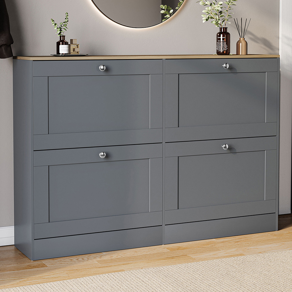 VIDA DESIGNS 4 Drawer Grey and Oak Effect Shoe Cabinet Image 1