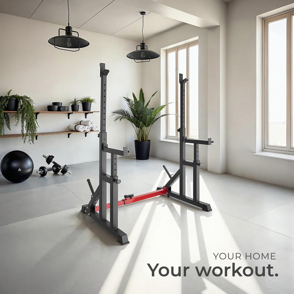 tectake Creed Adjustable Squat Rack with 2 Weight Plates Holder Image 2