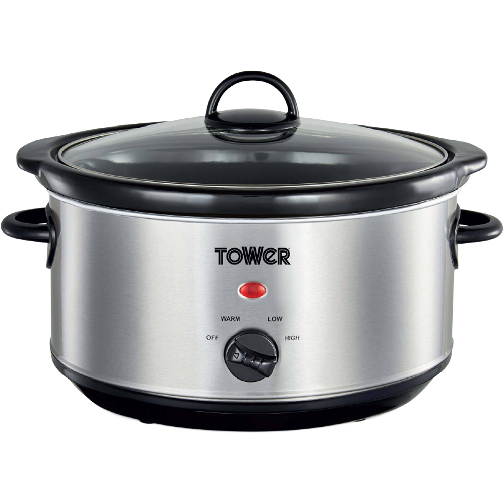 Tower T16039Y Silver Stainless Steel Slow Cooker 3.5L Image 1