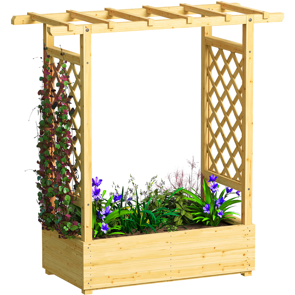 Outsunny Natural Raised Garden Bed with Trellis 113 x 110 x 44cm Image 1