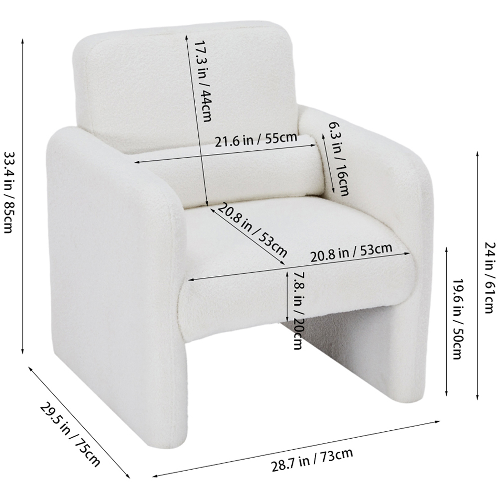 Living and Home White Teddy Fleece Upholstered Accent Chair with Lumbar Pillow Image 9