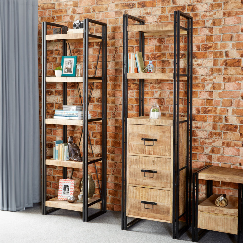Brooklyn Carnaby 3 Drawer 3 Shelf Industrial Slim Bookcase Image 5