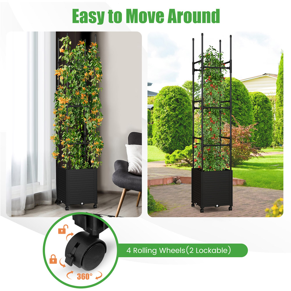 Costway Black Climbing Plants Trellis Raised Garden Bed with Wheels Image 6