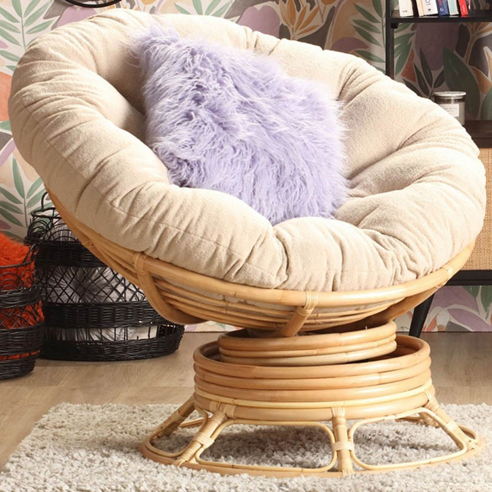 Desser Papasan Natural Rattan Rocking Chair with Boucle Latte Cushion Image 1