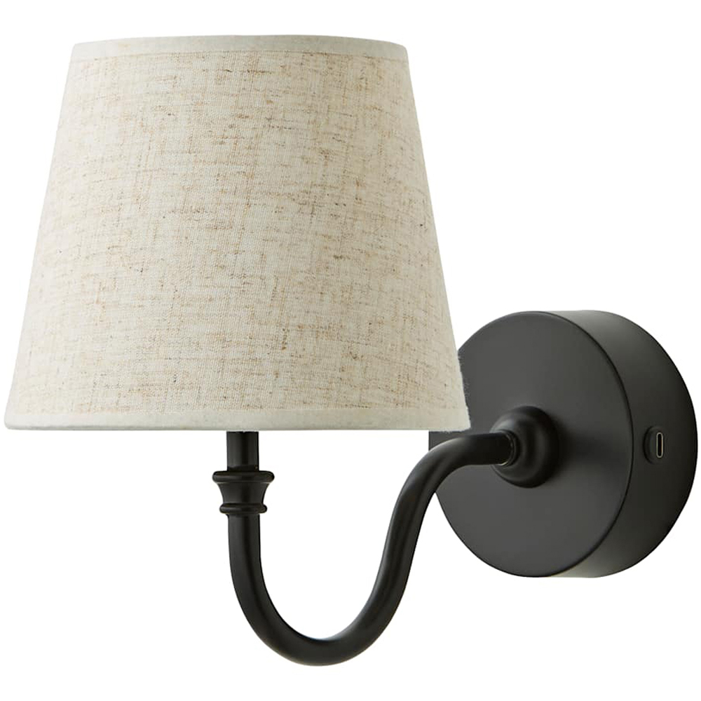ValueLights Lowe Linen Taper Shade Portable Black Rechargeable Wall Light with Bulb Image 1