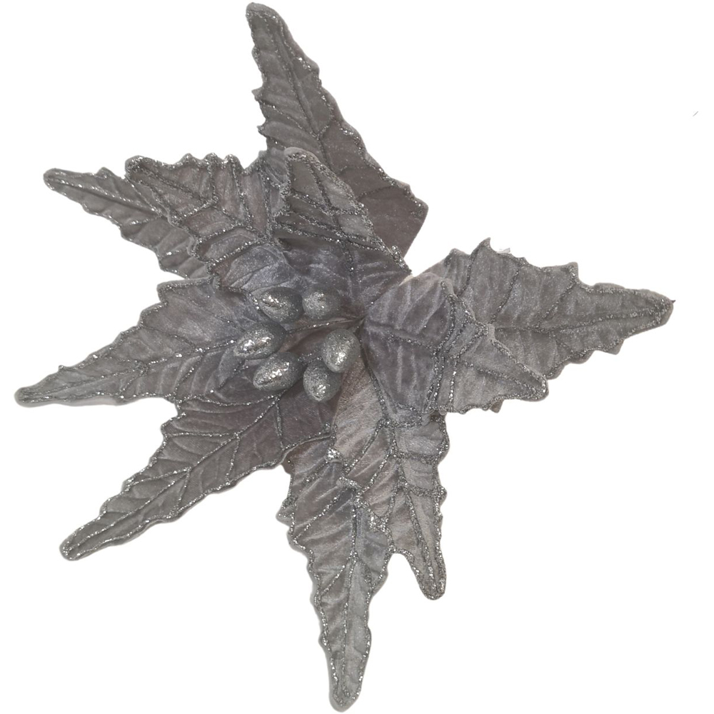 Samuel Alexander Silver Velvet Glitter Poinsettia Stem Christmas Decoration 50cm Image 3