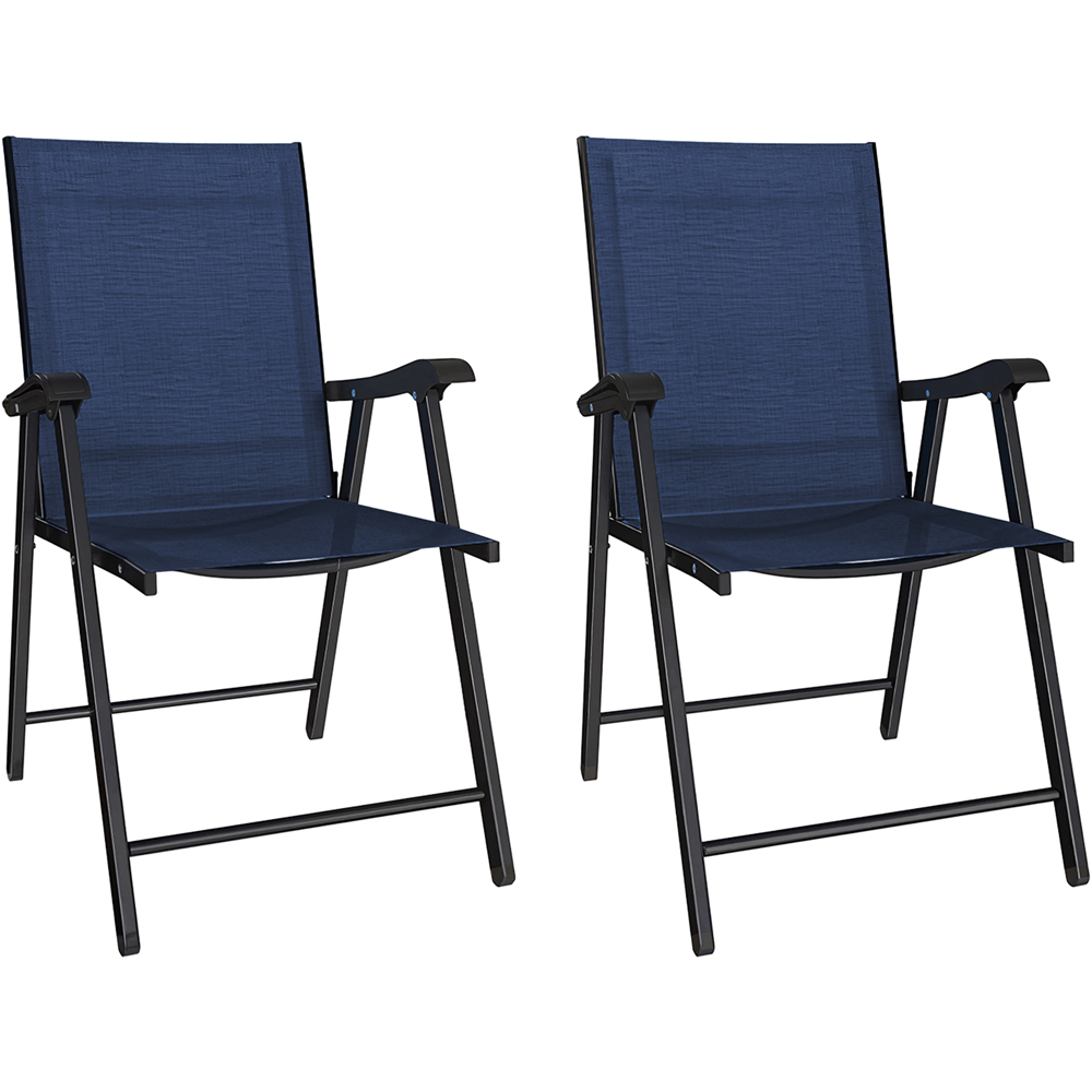 Outsunny Set of 2 Navy Blue Foldable Garden Chairs with High Back and Armrests Image 2
