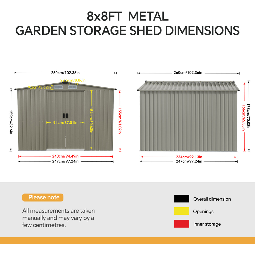 Living and Home 8 x 8ft Grey Metal Apex Garden Storage Shed with Foundation Image 8