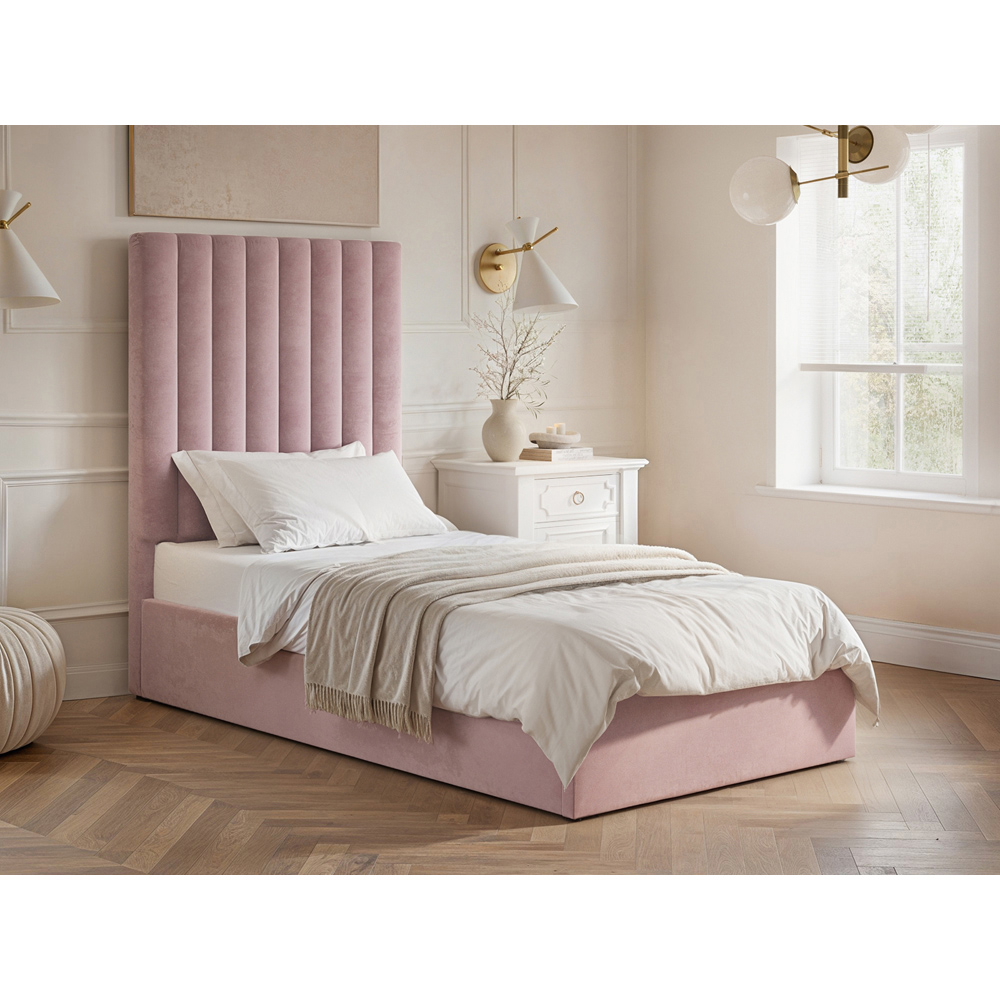 Flair Everley Single Pink Velvet Ottoman Bed Image 7