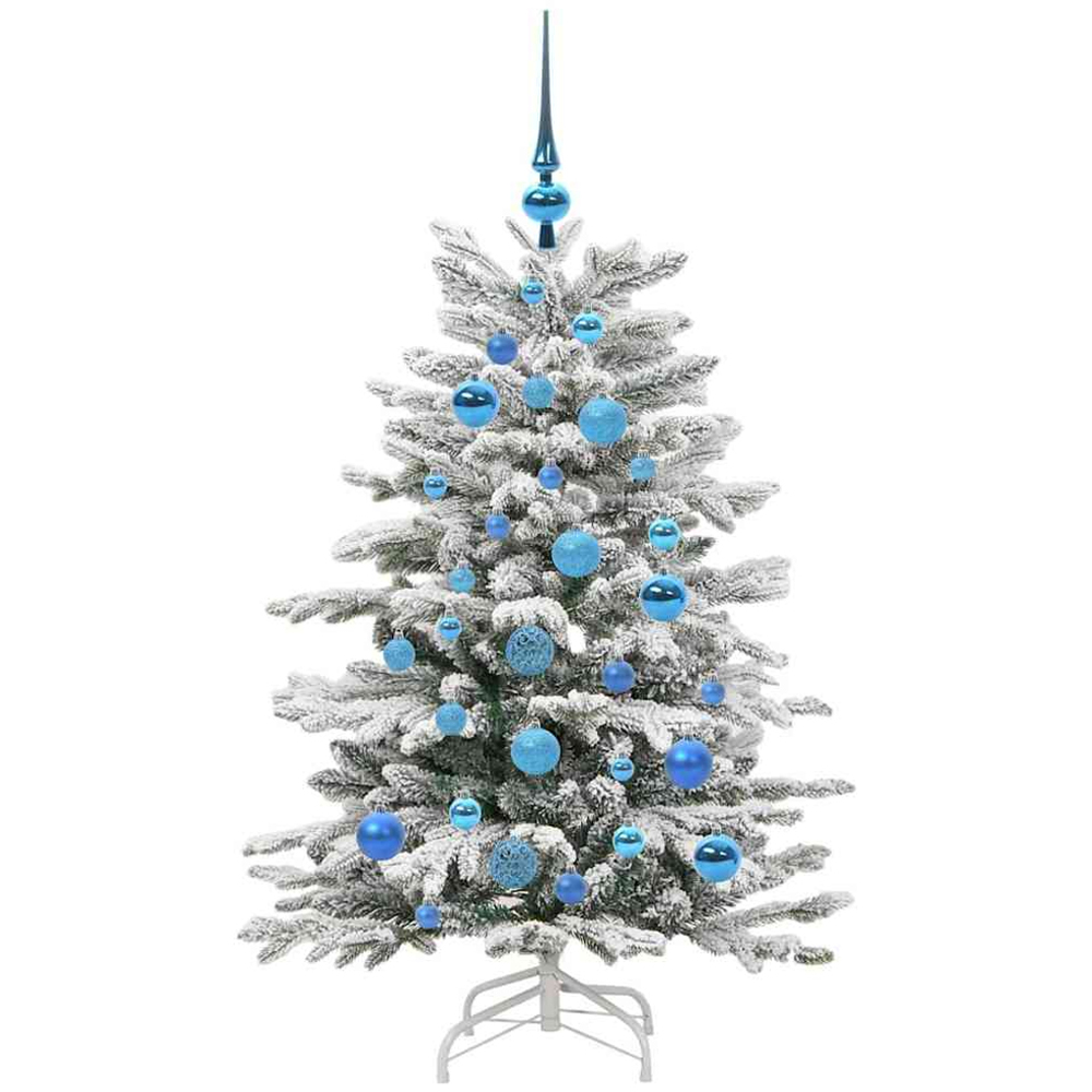 vidaXL Pre-Lit Blue Baubles White Artificial Snow Flocked Christmas Tree 4ft Image 4