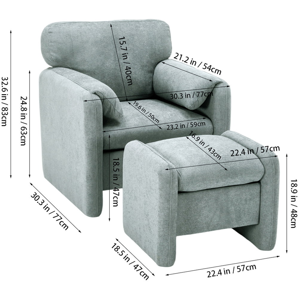 Living and Home Grey Chenille Upholstered Armchair with Footstool Image 8