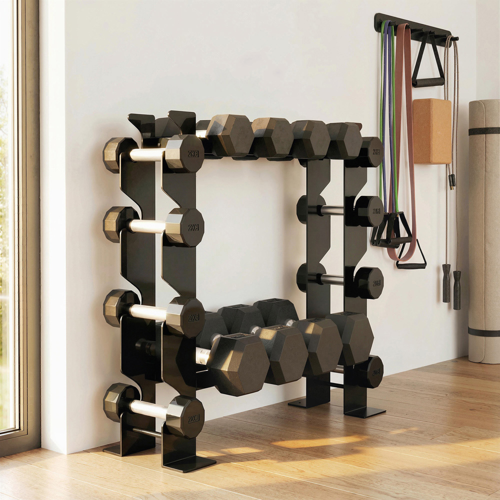 SPORTNOW 4-Tier Black Heavy-Duty Dumbbell Rack Image 2