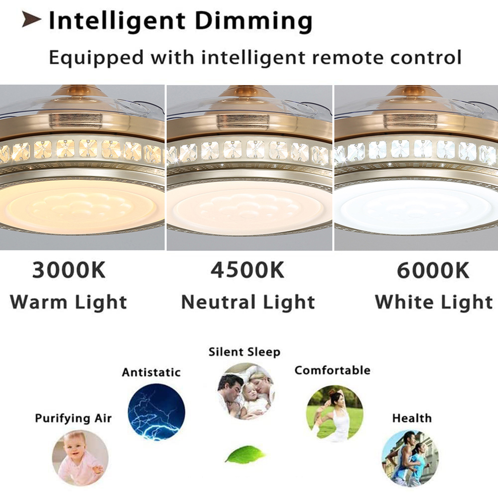 Living and Home Gold Crystal LED Ceiling Fan Light with Remote 42 inch Image 8