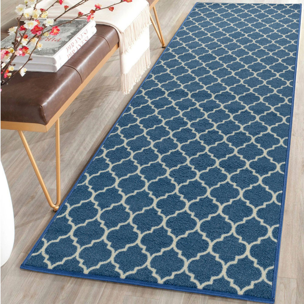Smart Living Trellis Blue and Cream Gel Back Non-Slip Door Mat 50 x 80cm Image 2