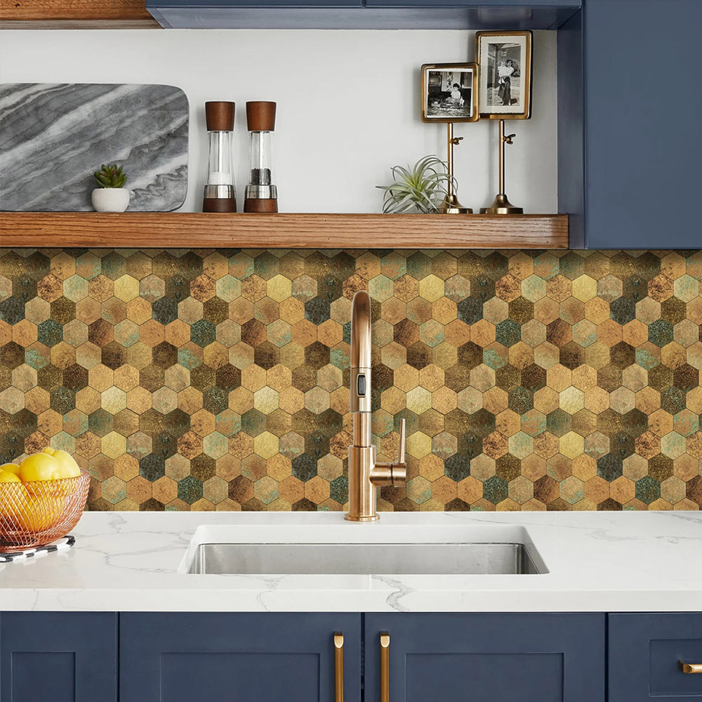 Britwall Mixed Bronze Mosaic Hexagonal Aluminium Peel and Stick Backsplash 290 x 288mm 4 Pack Image 6