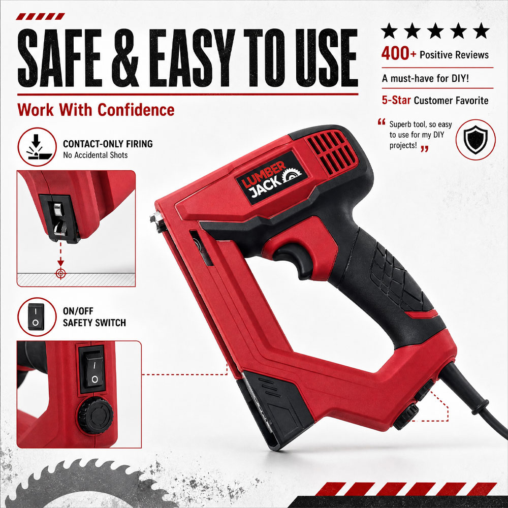 Lumberjack TAC18G 230V Red Upholstery Framing Carpet Nailer Stapler Image 4