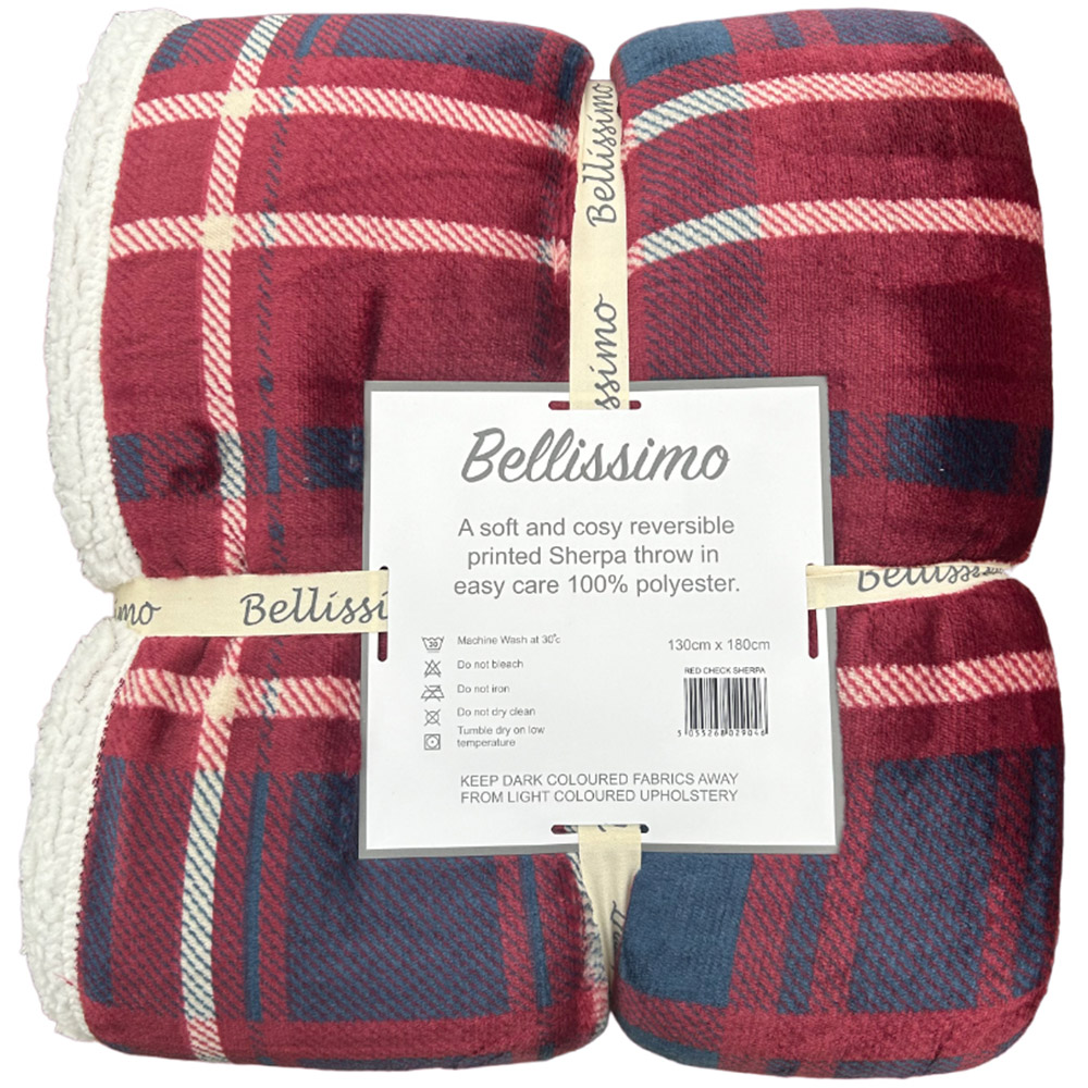 Bellissimo Red Check Soft Fleece Sherpa Throw Image 3