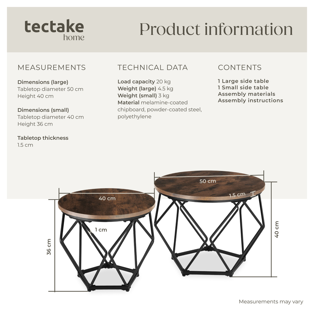 tectake Benham Industrial Dark Wood Coffee Table Set of 2 Image 8