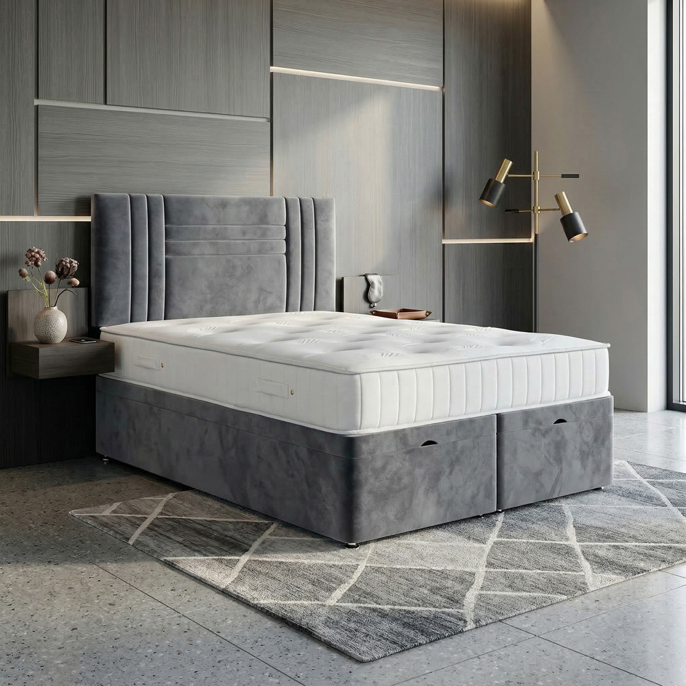 DS Living Orion Super King Size Silver Plush Ottoman Bed Image 5