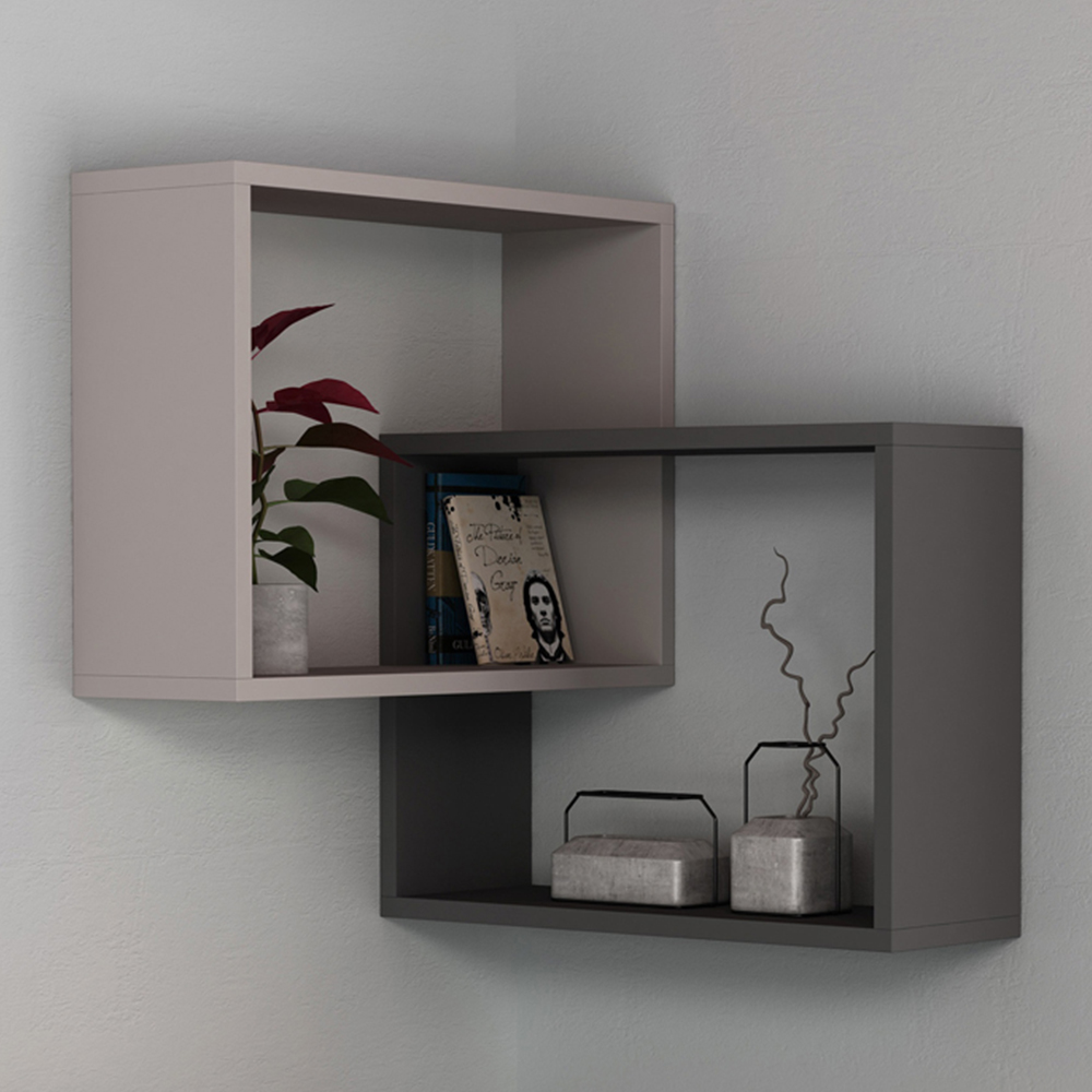 Decortie Ring Corner 3 Shelf Mocha Grey Anthracite Grey Wall Mounted Modern Bookcase Image 1