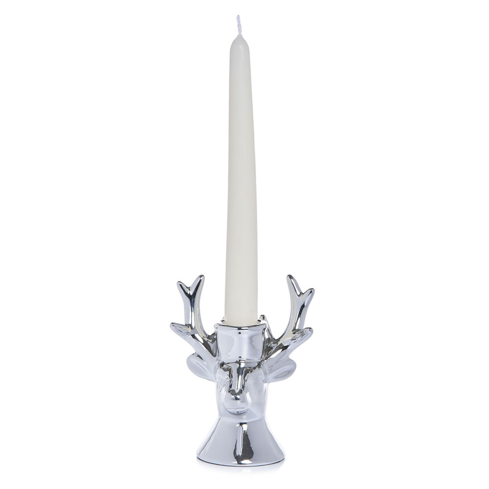 Wilko Silver Stag Head Christmas Candle Holder Image 2