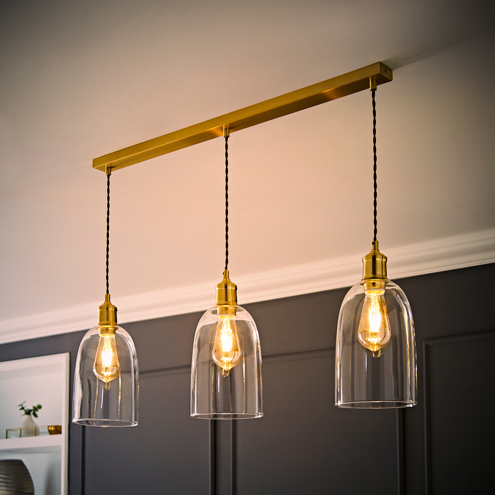 ValueLights Kira Glass Dome 3 Drop Bar Brushed Gold Diner LED Ceiling Pendant Light Image 6