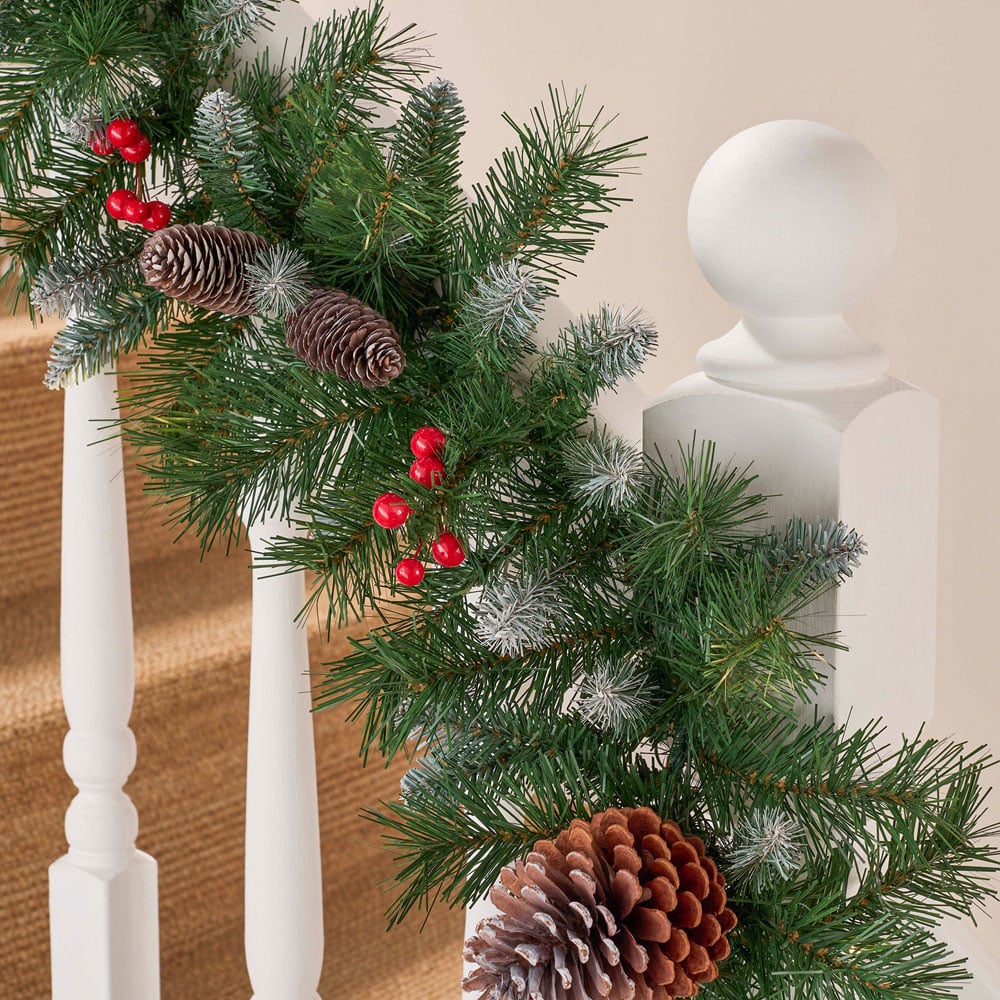 The Christmas Centre 150 Warm White LED Frosted Winterberry Garland with Berries and Pinecones 275cm Image 3