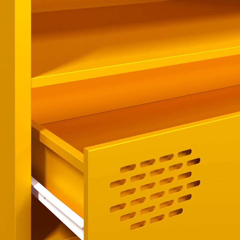vidaXL 3 Drawer 3 Shelf Mustard Yellow Steel Industrial Style TV Cabinet Image 9