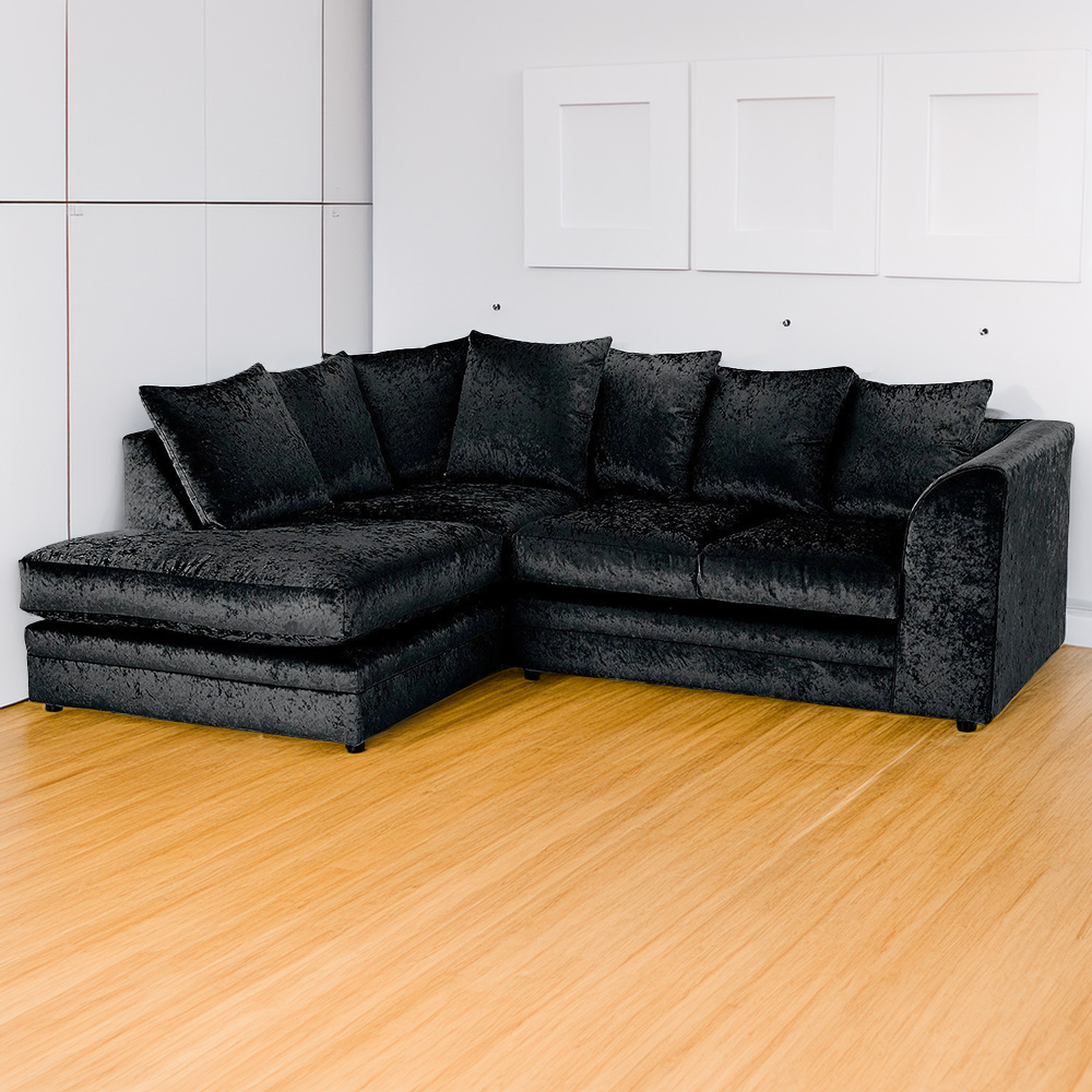 Portland Canolo Luxury 4 Seater Black Crush Velvet Corner Chaise Sofa Image 1