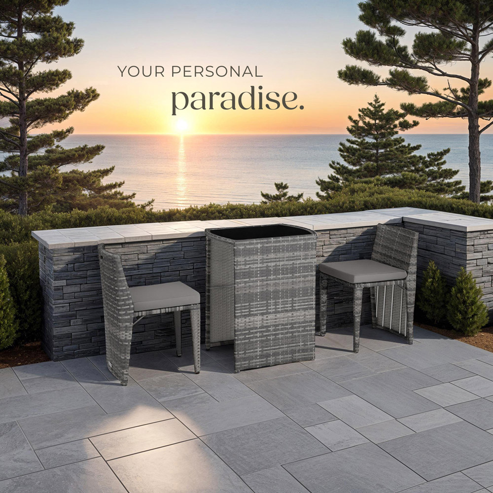 tectake Hamburg 2 Seater Rattan Garden Bistro Set Grey Image 3