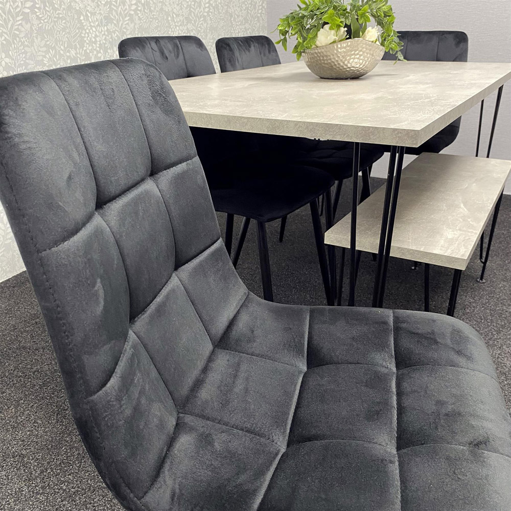 Kosy Koala 6 Seater Grey and Black Velvet Dining Table Set Image 4