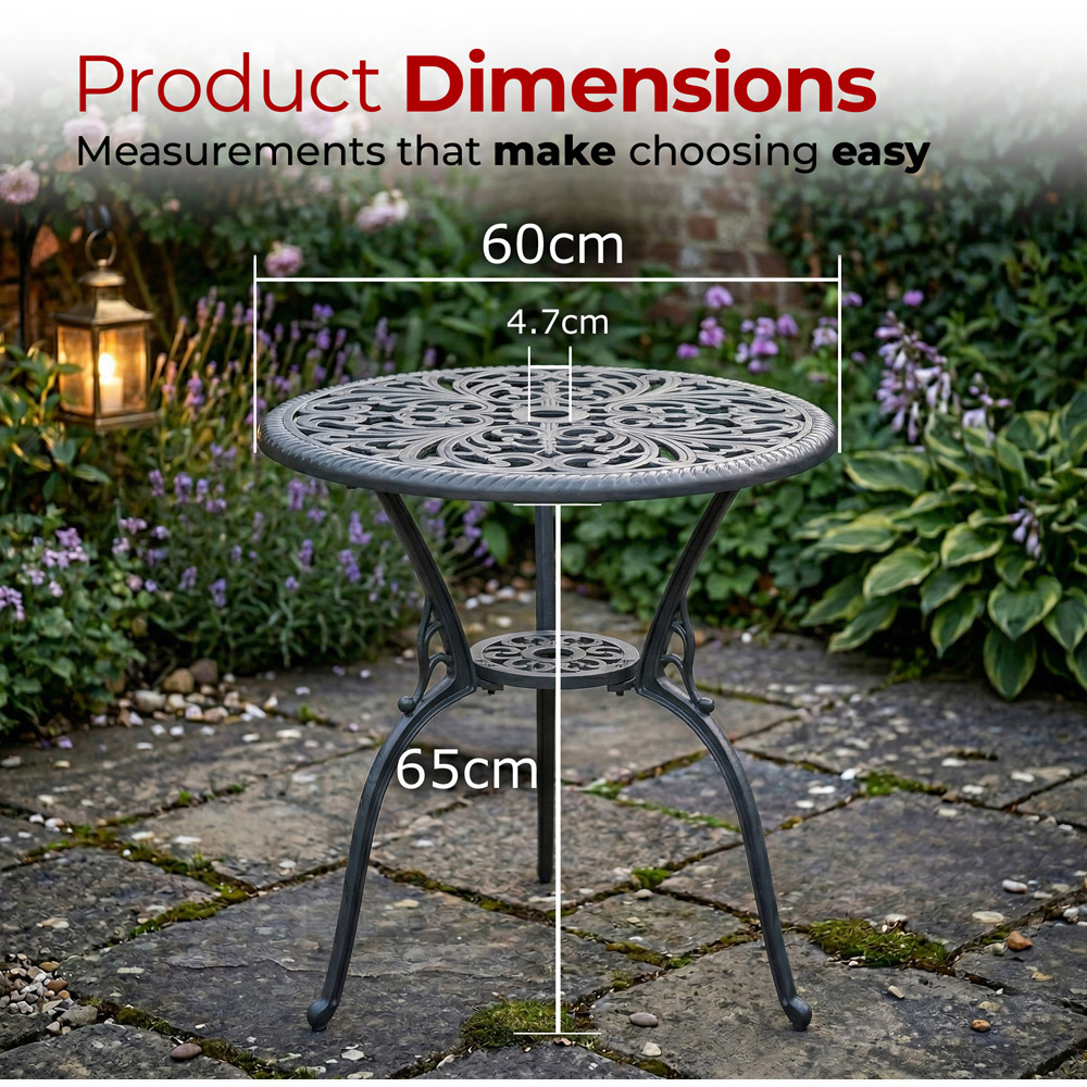 Centurion Bangui 2 Seater Grey Round Garden Bistro Table with Parasol Hole Image 9