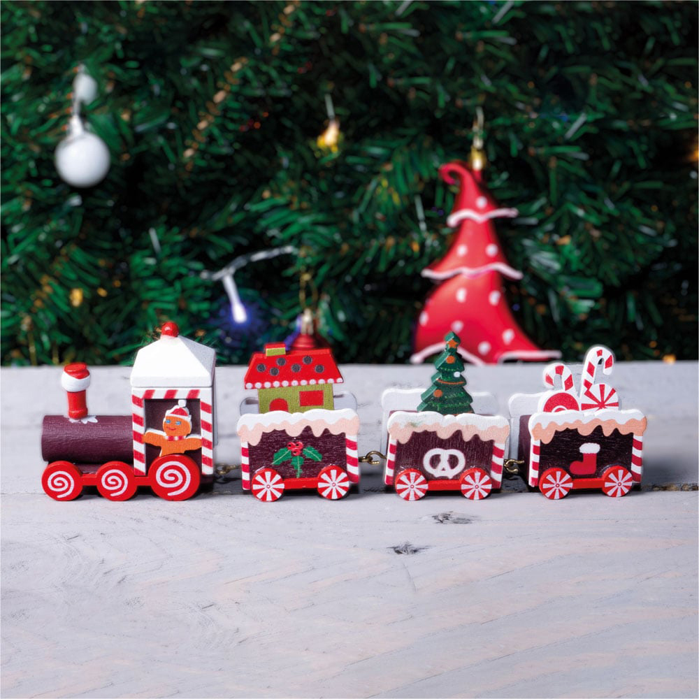 St Helens Multicolour Wooden Christmas Pudding Train Set Decoration Image 3