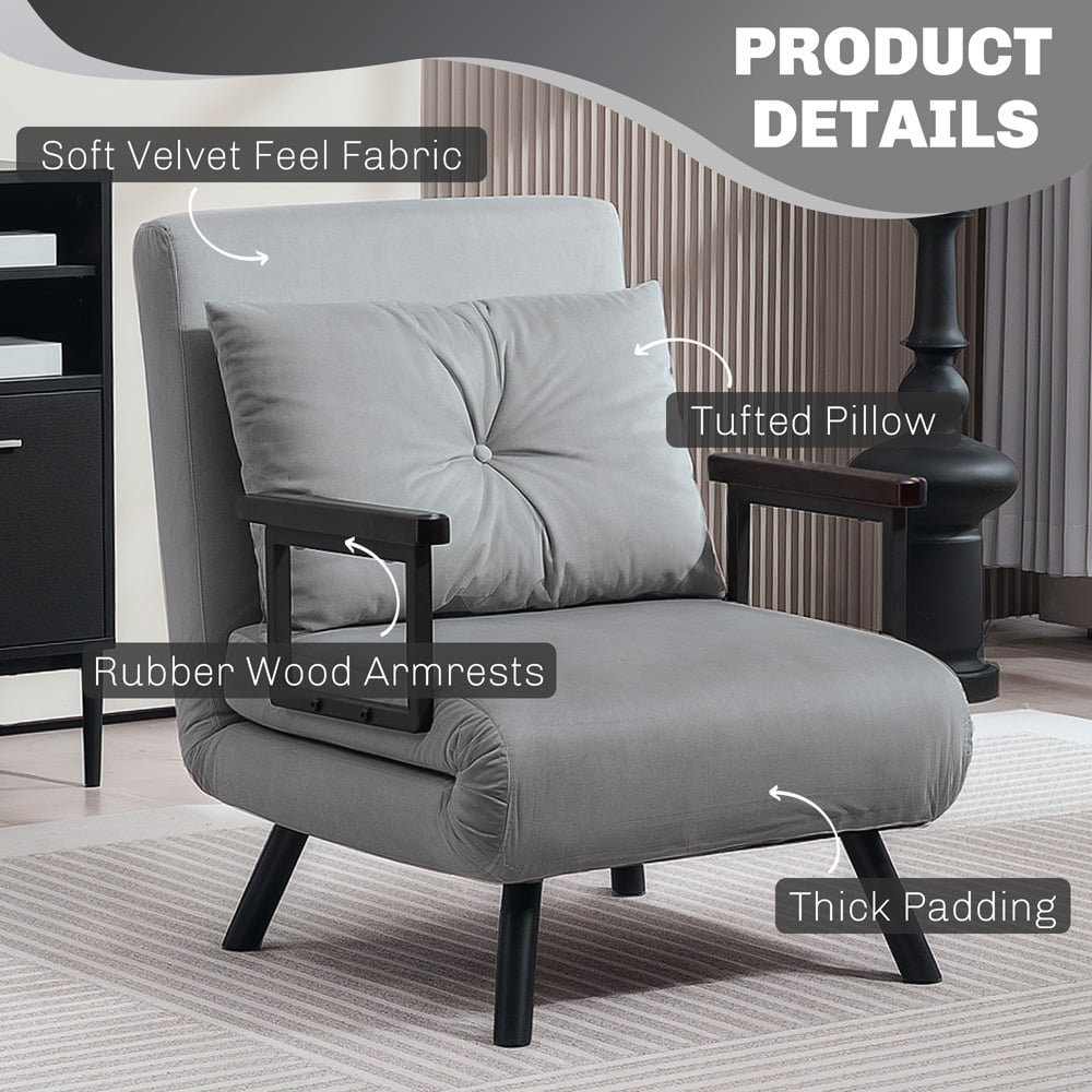 HOMCOM Click Clack Light Grey Single Bed Chair Image 7