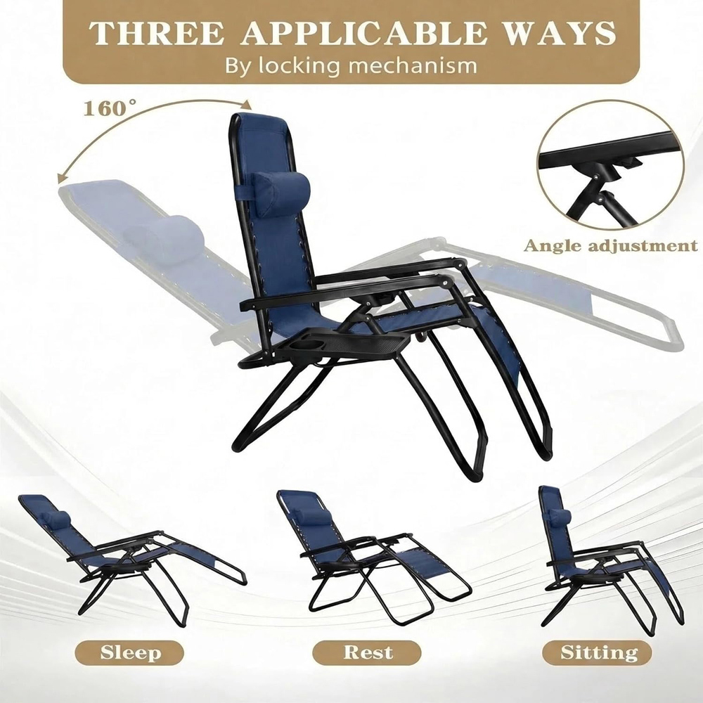 Alivio 2 Pack Dark Blue Zero Gravity Reclining Sun Loungers Image 8
