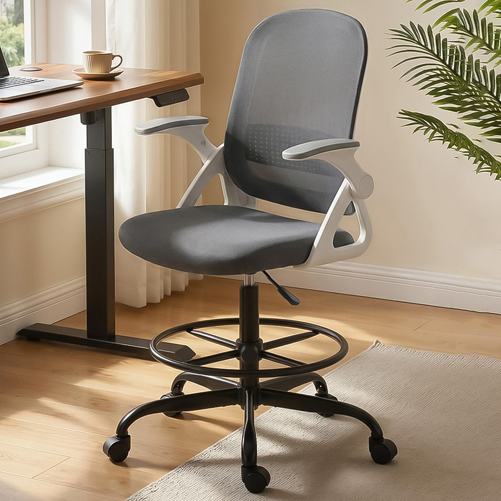 Portland Grey Mesh Swivel Office Chair with Flip-up Armrests Image 1