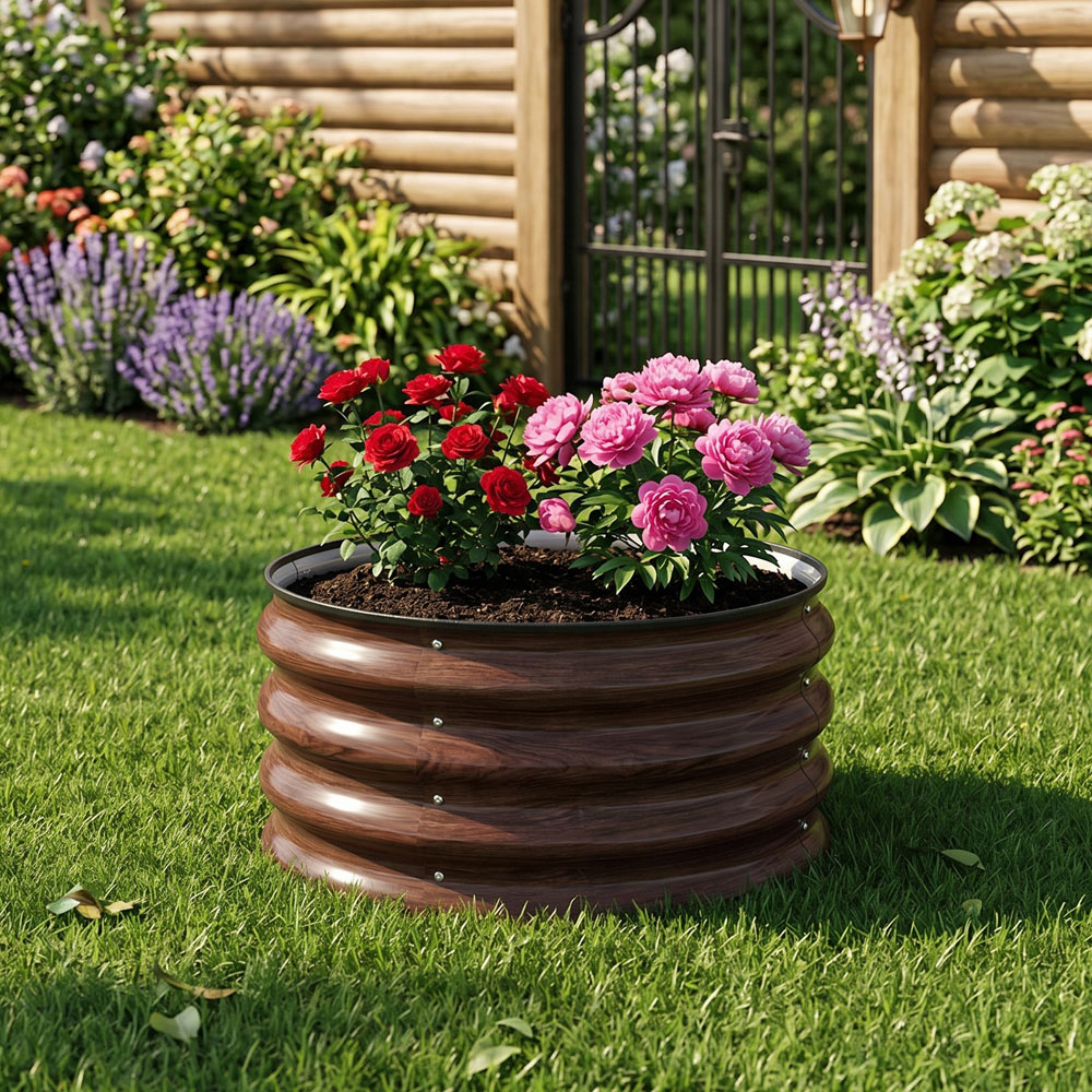 Living and Home Brown Round Metal Raised Garden Bed with Open Bottom 60 x 30cm Image 3