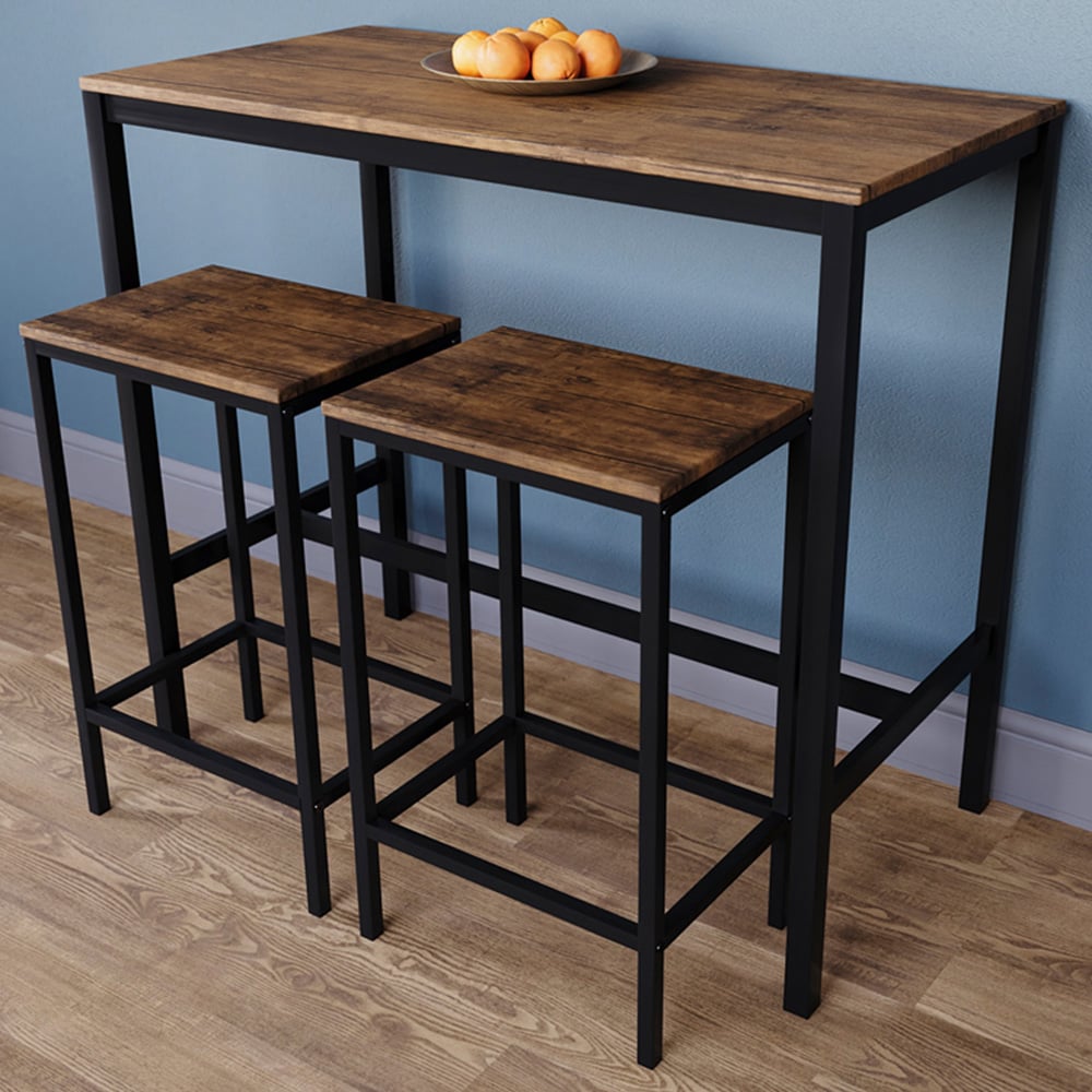 Vida Designs Roslyn 2 Seater Metal Frame Breakfast Table Set Dark Wood Image 1