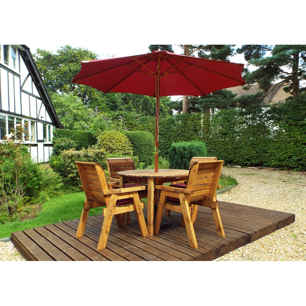 Charles Taylor Solid Wood 4 Seater Round Outdoor Dining Set with Red Cushions Image 7