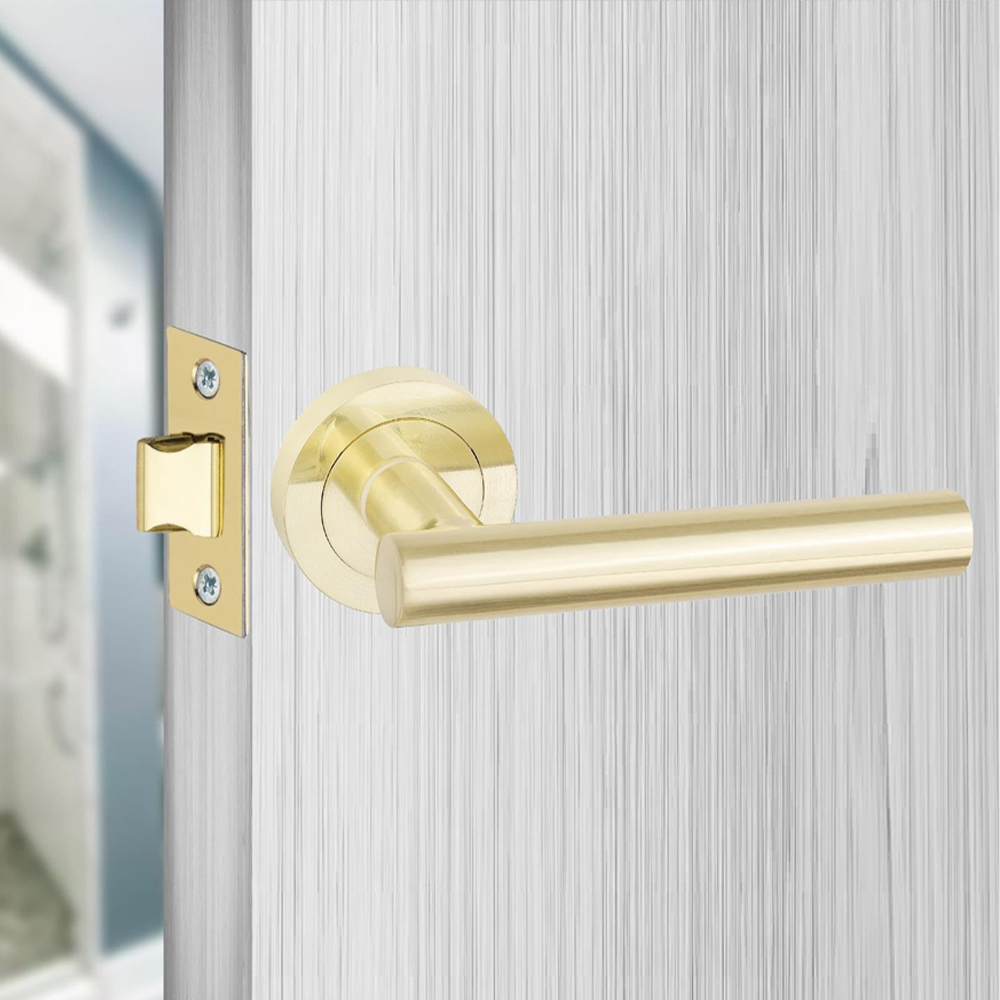 Golden Grace Satin Brass Straight T-Bar Door Handle Set Image 2