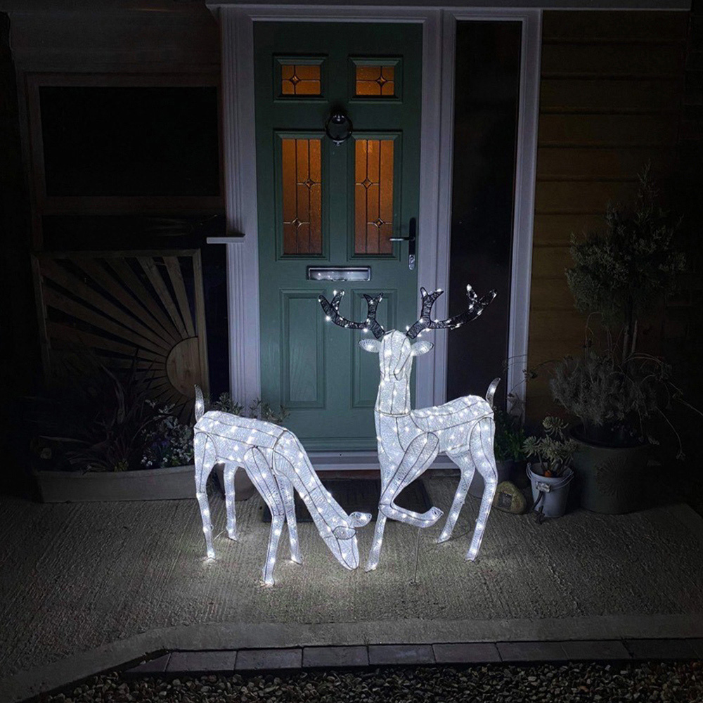 Monster Shop 27037 White Large Light Up Stag and Doe Reindeer Set Image 4