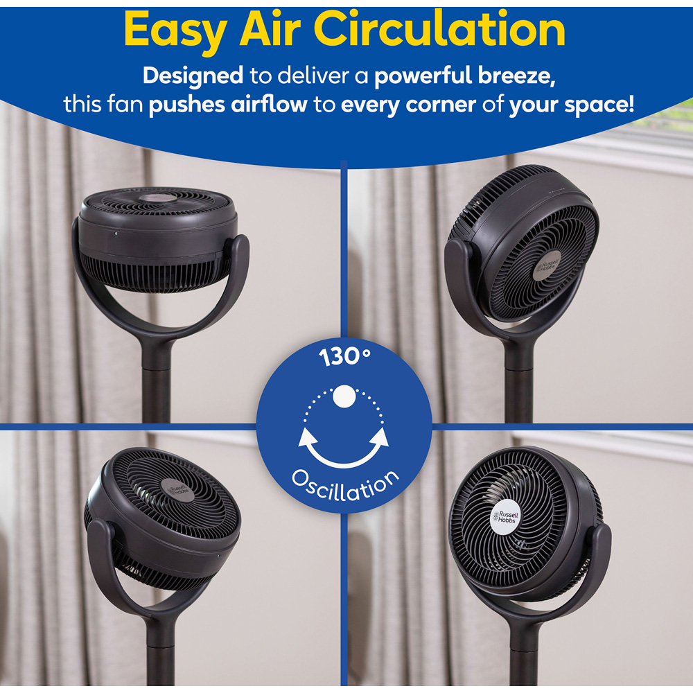Russell Hobbs Grey Height Adjustable Oscillating Pedestal Circulator Fan with Remote 8 inch Image 4