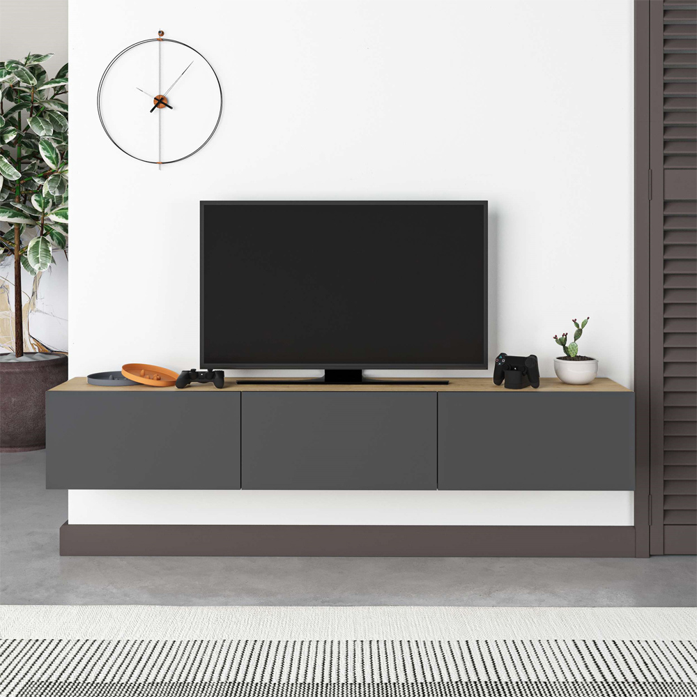 Decortie Francy Oak and Anthracite TV Unit with Storage Cabinet Image 3